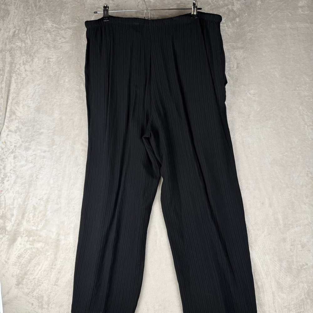 Eileen Fisher Black Crinkle Rayon Wide Leg Drawstring Pants Size L Made in USA